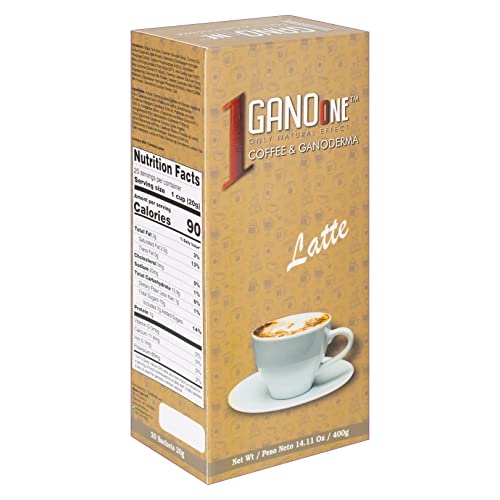 1 Box GanoOne Latte Reishi Mushroom Instant Coffee - with Organic Ganoderma Extract - Blend with Creamer and Sugar - Easy to Use 20 Single - Serve Sachets