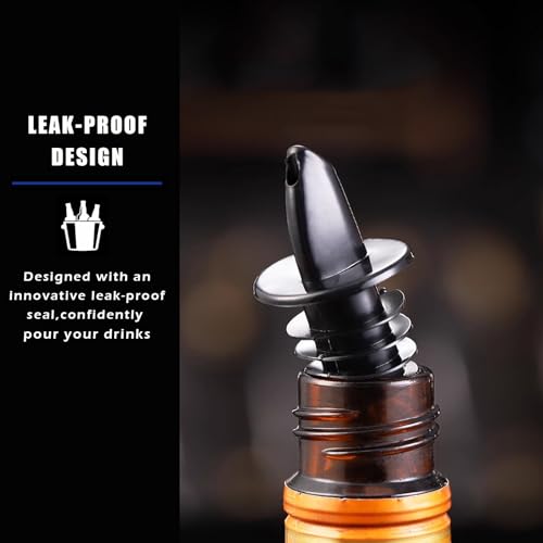 Black Plastic Liquor Pourers 2 Pack for Bottles, Alcohol, Oil, Syrup - Fits Most Standard Sizes