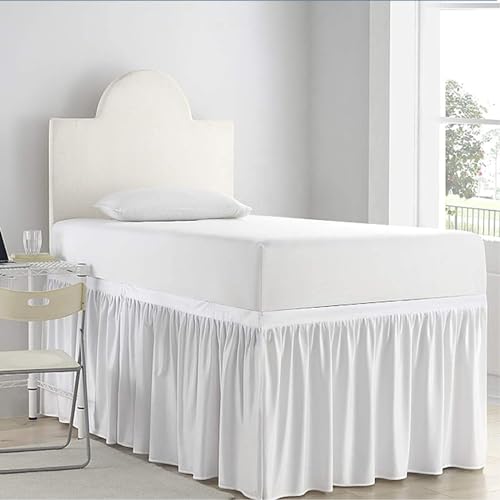 Dorm Room Bed Skirt - Extra Long Twin XL Ruffled Microfiber, White 27" Drop