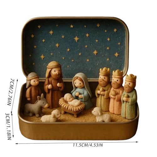 Pocket Size Nativity Scene Set in a Box Christmas Decor 7x3x11.5cm