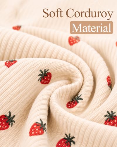Girls Corduroy Strawberry Backpack for School & Travel - Beige
