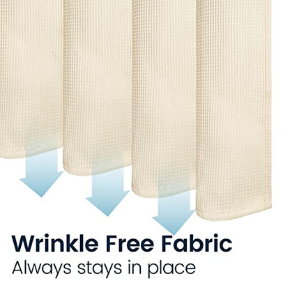 LiBa Waffle Weave Fabric Cream Shower Curtain, 72 W x 72 H Water Repellent & Heavyweight, Hotel Quality & Machine Washable Cloth Linen Shower Curtains Set and for Bathroom