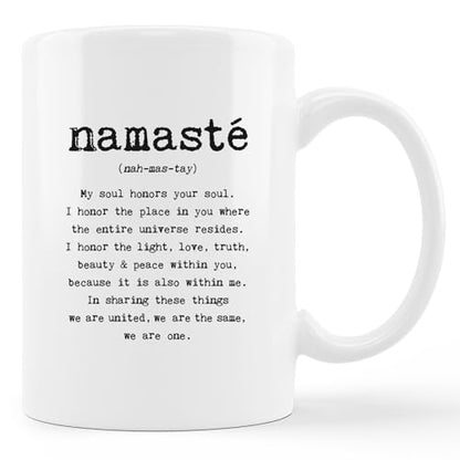 Namaste Coffee Mug 15oz - White Ceramic with HD Print, Dishwasher & Microwave Safe, Yoga Gift for Men & Women - Variation: White524