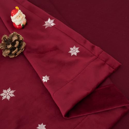 Christmas Burgundy Red Velvet Curtains Set of 2 52x84 Inches with Silver Print - Holiday Decor