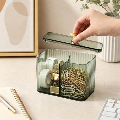 Clear Bathroom Q Tip Holder Dispenser with 3 Slots - Modern Vanity Organizer