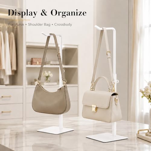 White 2-Pack Adjustable Display Stands for Purses & Banners - Versatile Retail & Home Use
