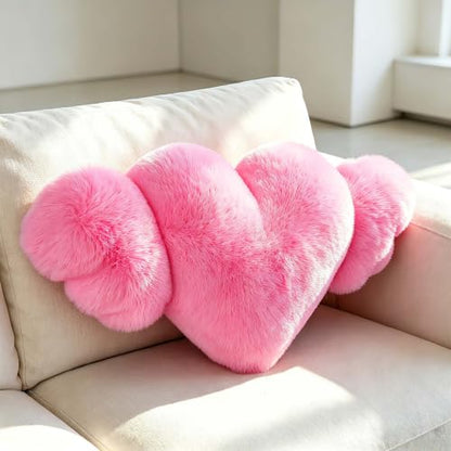 Pink Heart Plush Throw Pillow - Soft Sofa Cushion for Living Room - 1 Piece - Variation of Pink