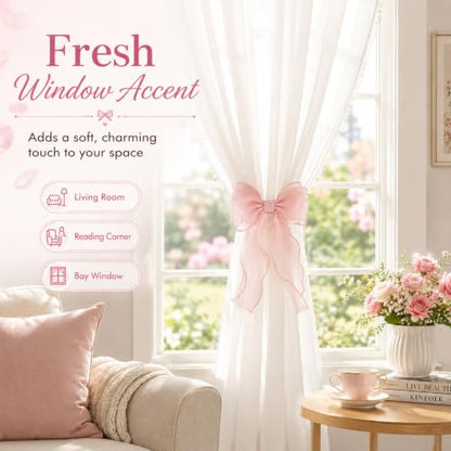 French Silky Bow Curtain Tiebacks - Pink Decorative Window Holdbacks