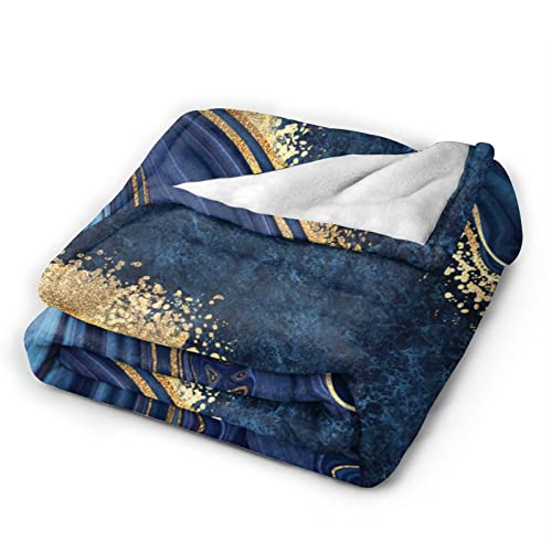 Perinsto Blue Painted Marble Throw Blanket Ultra Soft Warm All Season Marbling Painting Decorative Fleece Blankets for Bed Chair Car Sofa Couch Bedroom 50"X40"