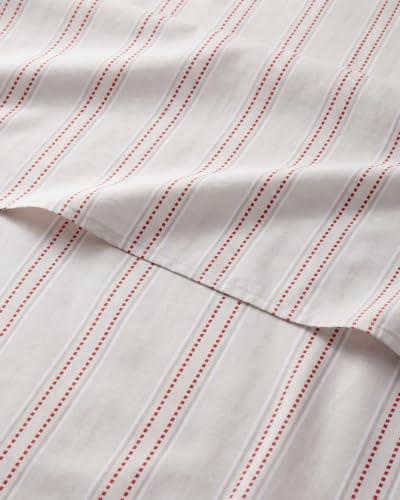 Christmas Sheet Set - Holiday Red Dot Stripe Bedding - Twin Size