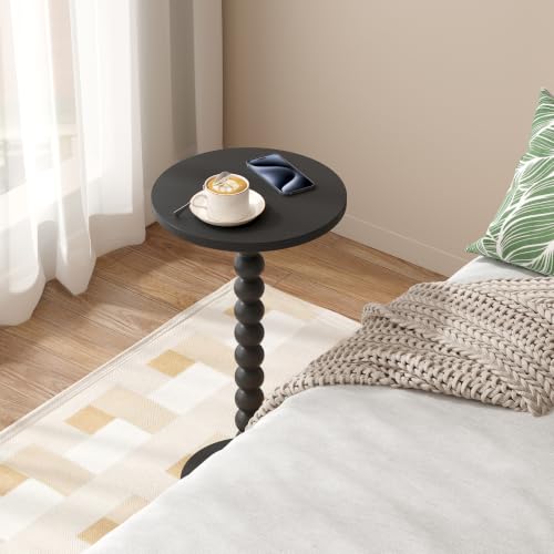 TUTOTAK Black Round Side Table with Solid Wood Legs - Small End Table