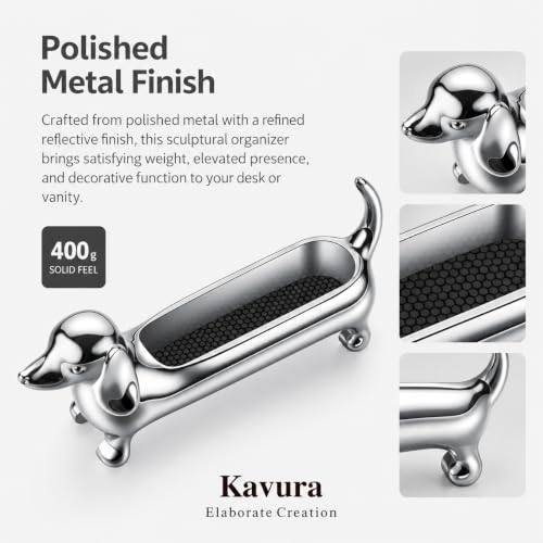 Magnetic Dachshund Desk Caddy - Silver Sculptural Dog Organizer & Decor