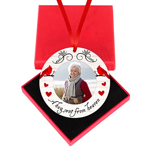 White Cardinal Christmas Memorial Ornament with Photo Frame - Holiday Keepsake