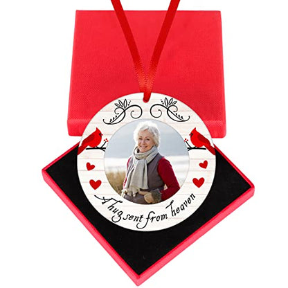 White Cardinal Christmas Memorial Ornament with Photo Frame - Holiday Keepsake