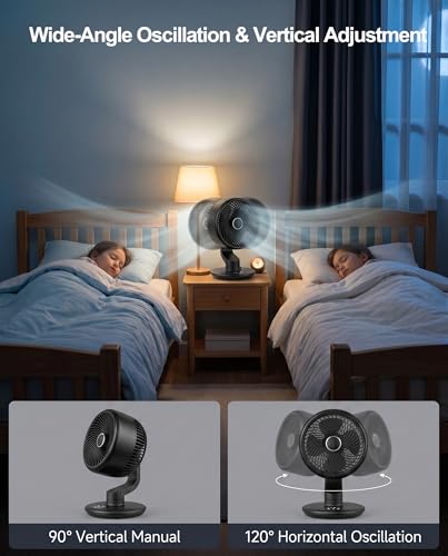Black Desk Fan for Bedroom Air Circulator, Battery Powered Cordless Fan