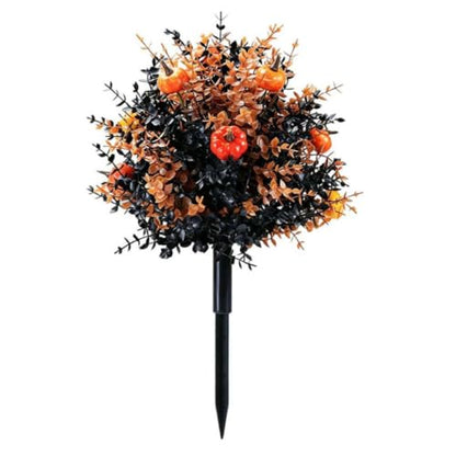 Halloween Solar Flower-Shaped Garden Stakes with Pumpkins & Eucalyptus Leaves