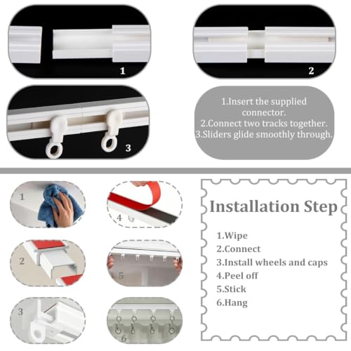 Self-Adhesive Ceiling Curtain Track No Drill 12.5 ft No Damage Wall Mount System