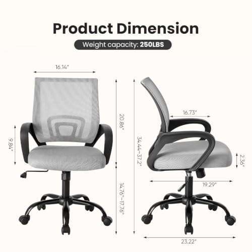 DUMOS Ergonomic Office Chair Grey 2 Pack - Mid-Back Lumbar Support