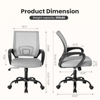 DUMOS Ergonomic Office Chair Grey 2 Pack - Mid-Back Lumbar Support