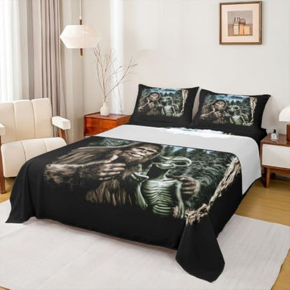 Castle Fairy Bigfeet and Alien Full Size Bed Sheet Set - W54xL75 Inches