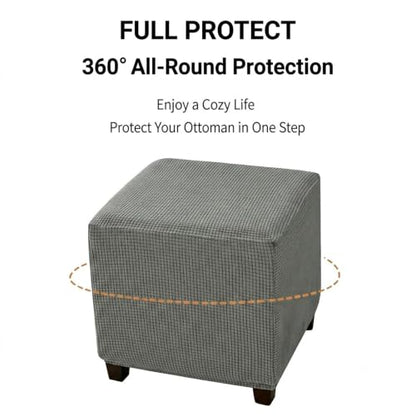Navy Blue Stretch Jacquard Square Ottoman Cover - Washable Slipcover for 13-18 Inch Cube Footstools