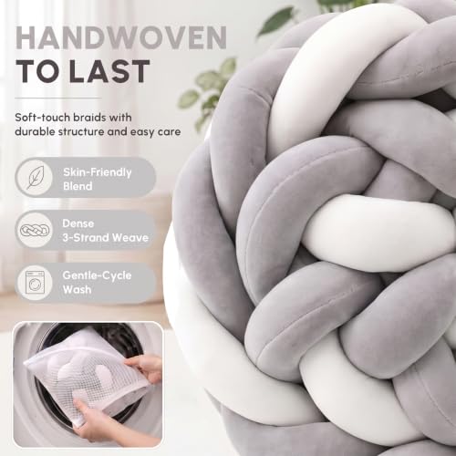 Knot Pillow - Gray White Woven Accent Bolster Cushion 78 Inch, Modern Boho Decor