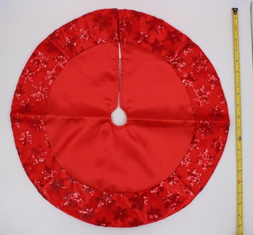 Miniature Satin Christmas Tree Skirt with Sequined Snowflake Border - Red, 20 Inch
