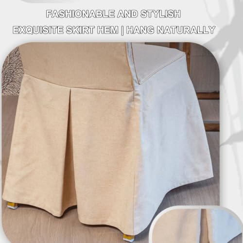 Beige Linen Banquet Chair Cover Full Wrap Slipcover with Pleated Skirt