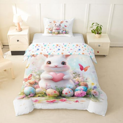 Watercolor White Bunny Duvet Cover Set Twin Size - No Comforter