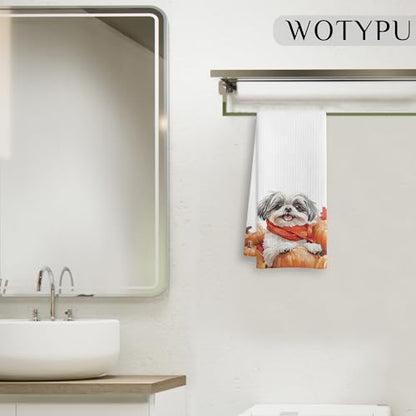 Shih Tzu Kitchen Towels - Fall Autumn Maple Leaf Dog Dish Hand Towels - 16x24 Inch - Variation Shih Tzu-10
