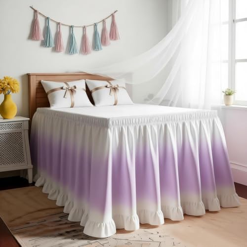 Twin Bed Skirt Ruffle for Dorm Room - Purple 32 Inch