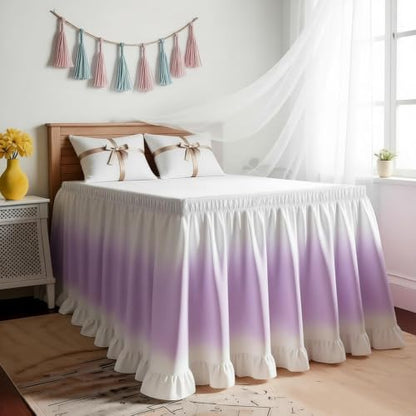 Twin Bed Skirt Ruffle for Dorm Room - Purple 32 Inch