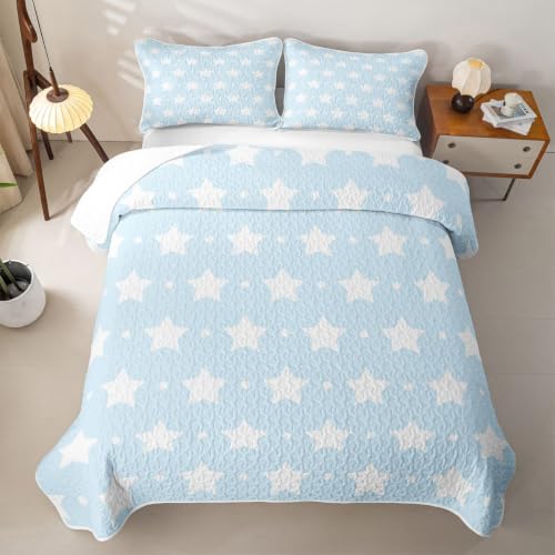 Feelyou Blue White Stars Print Quilt Bedspread Twin Size Bedding - Variation 01