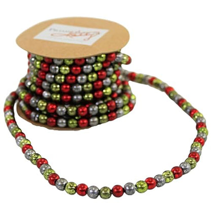 Mini Green and Red Beaded Christmas Tree Garland - 6 Feet Holiday Decor