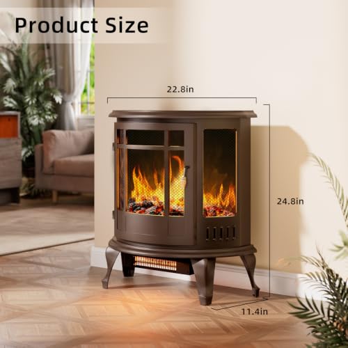 Electric Fireplace Stove with 3D Flame Effect and Walnut Finish - 22.8 Inch