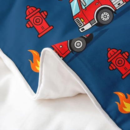 Navy Blue Full Size Fire Truck Duvet Cover Set - 100% Cotton Boys Girls Bedding