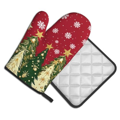 Christmas Tree Oven Mitts and Pot Holders Set - Pine Tree Design, 2 Pack