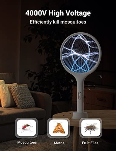 Electric Fly Swatter Bug Zapper Racket 4000V Dual Mode White