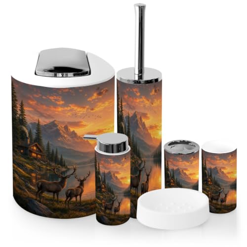 6-Piece Bathroom Accessory Set with Trash Can Dispenser Organizer
