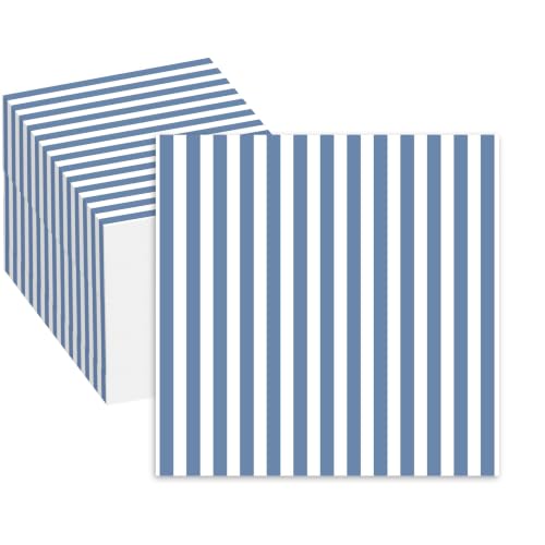 Disposable Blue and White Striped Cocktail Napkins - 100 Pack (2 x 50)