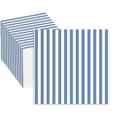 Disposable Blue and White Striped Cocktail Napkins - 100 Pack (2 x 50)