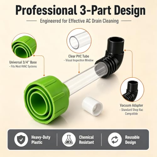 HVAC Drain Line Vacuum Adapter & Cleaner Kit - Unclogging Tool for PVC Pipes