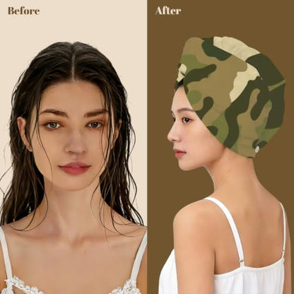 Microfiber Hair Towel Wrap for Women - Quick Dry, Camo Pattern, 25.6x16.5 Inches
