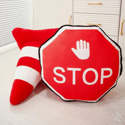 Traffic Sign Plush Pillow - 15.7 Inch Stop Sign Stuffed Cushion for Car Room Decor - Variation of THIS listing