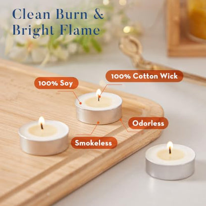 Crenovo Soy Tea Light Candles 96 Pack - Unscented, 4 Hour Burn Time