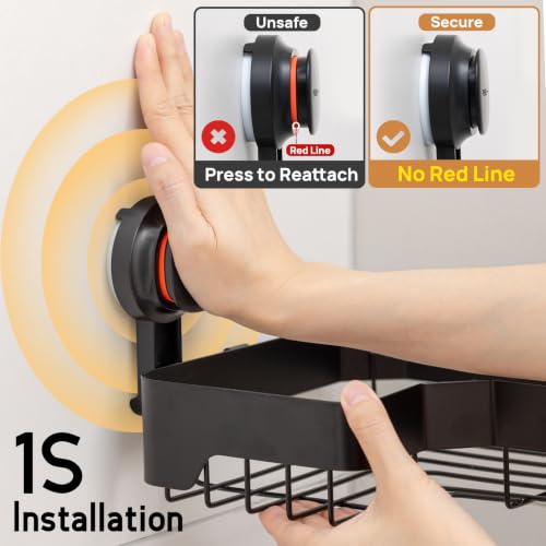 LEVERLOC Corner Shower Caddy with Suction Cups Black - Bathroom Organizer