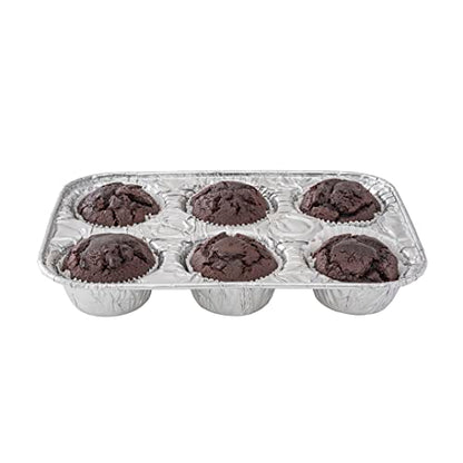 Restaurantware Pastry Tek 9.5 x 6.5 x 1.5 Inch Muffin Tins 25 Disposable Cupcake Pans - 6 Cavities Standard Size Silver Aluminum Baking Pans Durable For Baking Cupcakes Muffins or Mini Pies