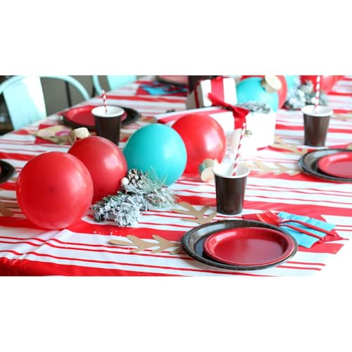 Disposable Candy Cane Striped Plastic Tablecloth Roll - Christmas Party Decor