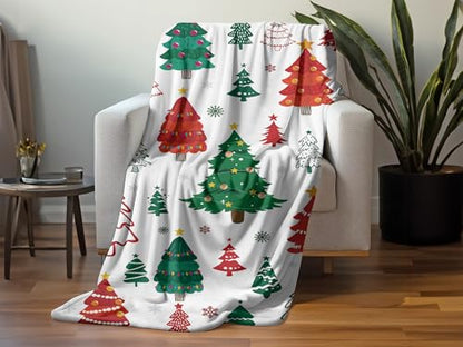 Christmas Trees Blanket - Red Green Winter Holiday Throw Blanket 50x60 Inches - Cozy Flannel