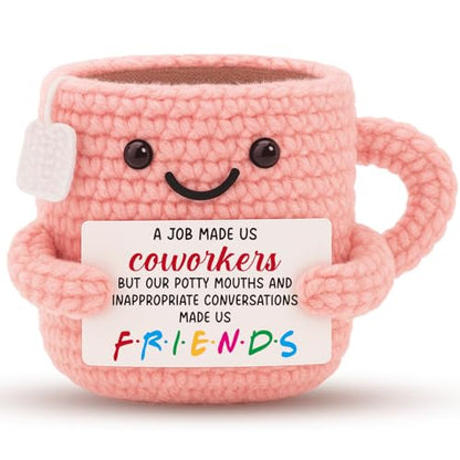 Coworkers Gift - Funny Crochet Teacup for Work Bestie - Farewell, Birthday, Christmas - Variation of Coworkers